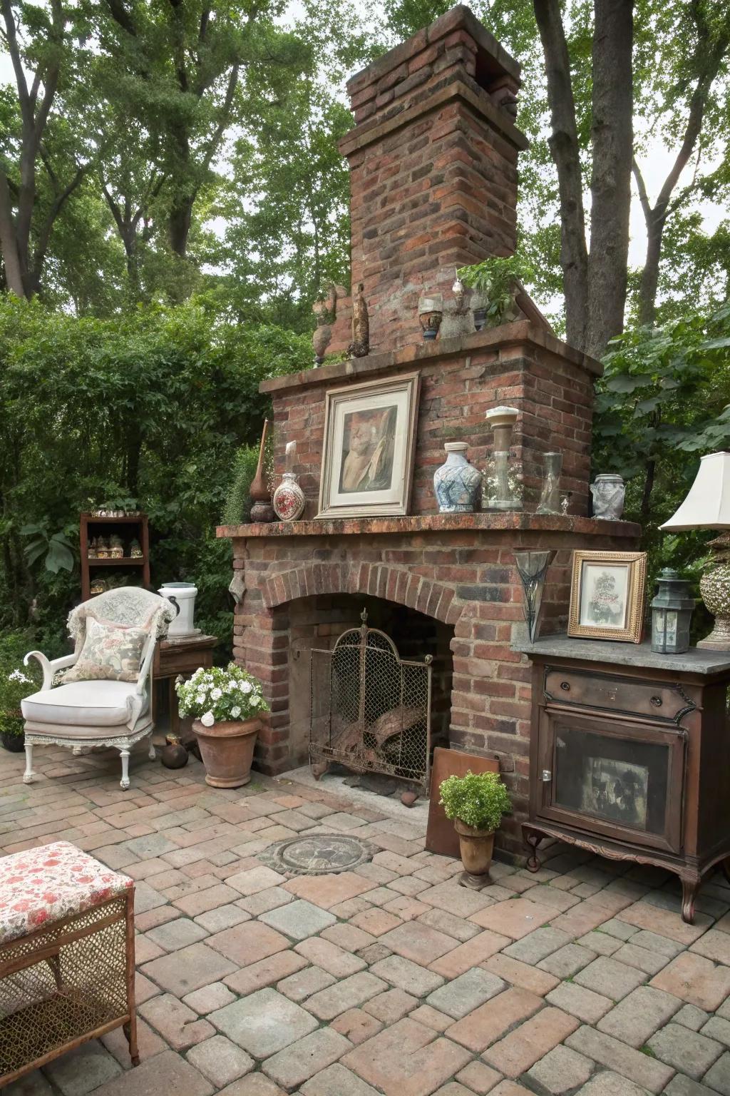 A charming vintage brick fireplace adding warmth and nostalgia.