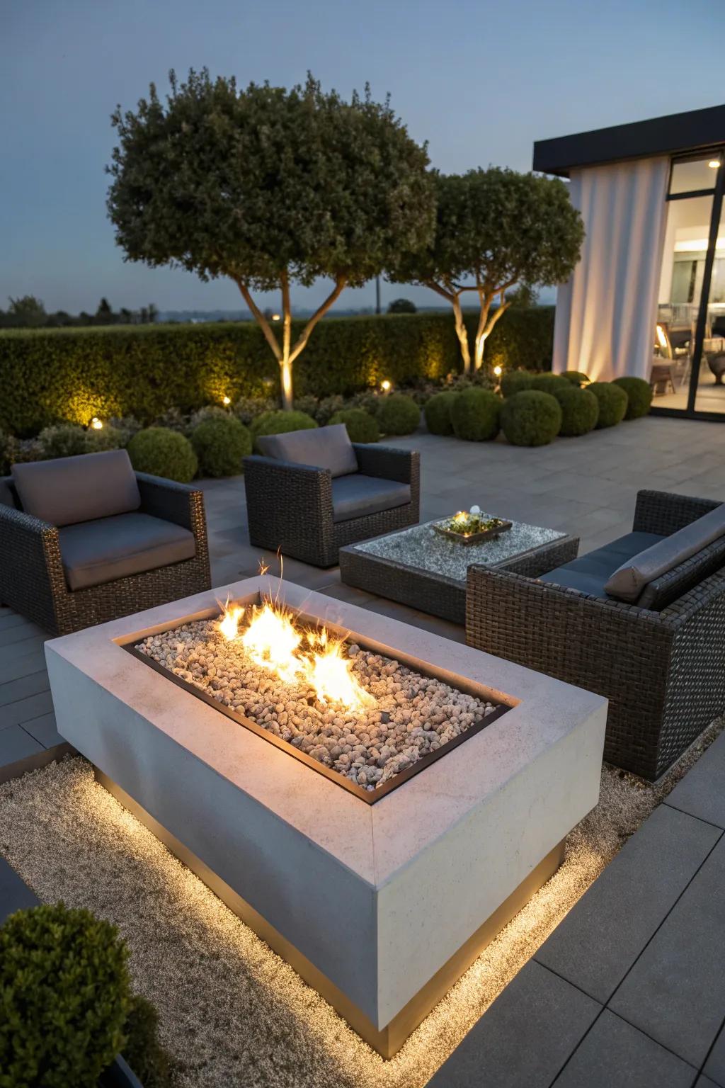 Fire glass offers a sleek, modern aesthetic.