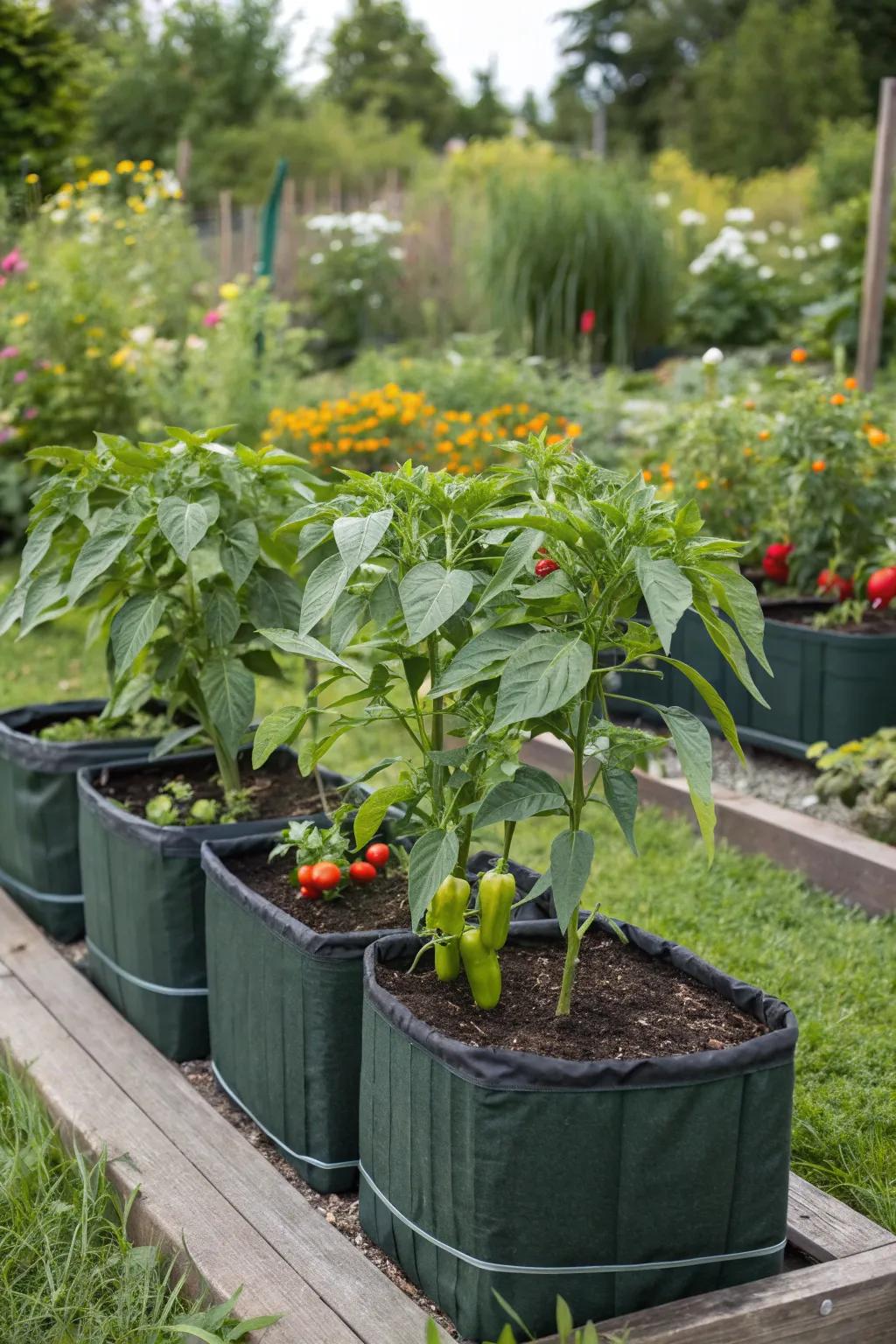 Movable planters allowing for flexible and dynamic garden layouts.