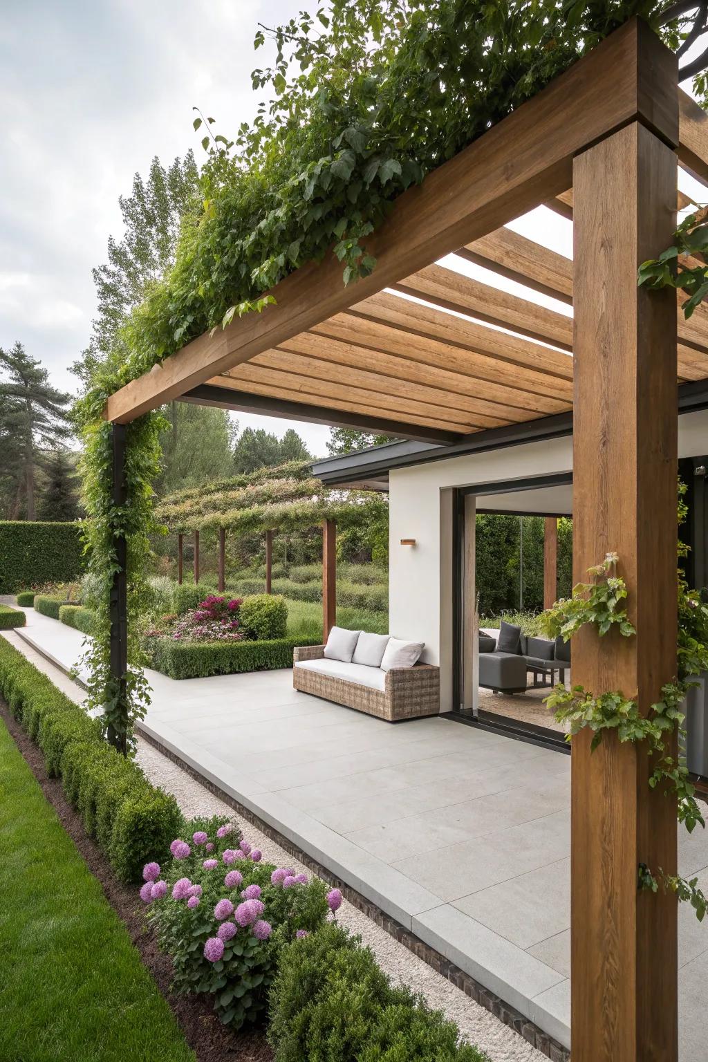 A harmonious blend of modern and traditional pergola design.