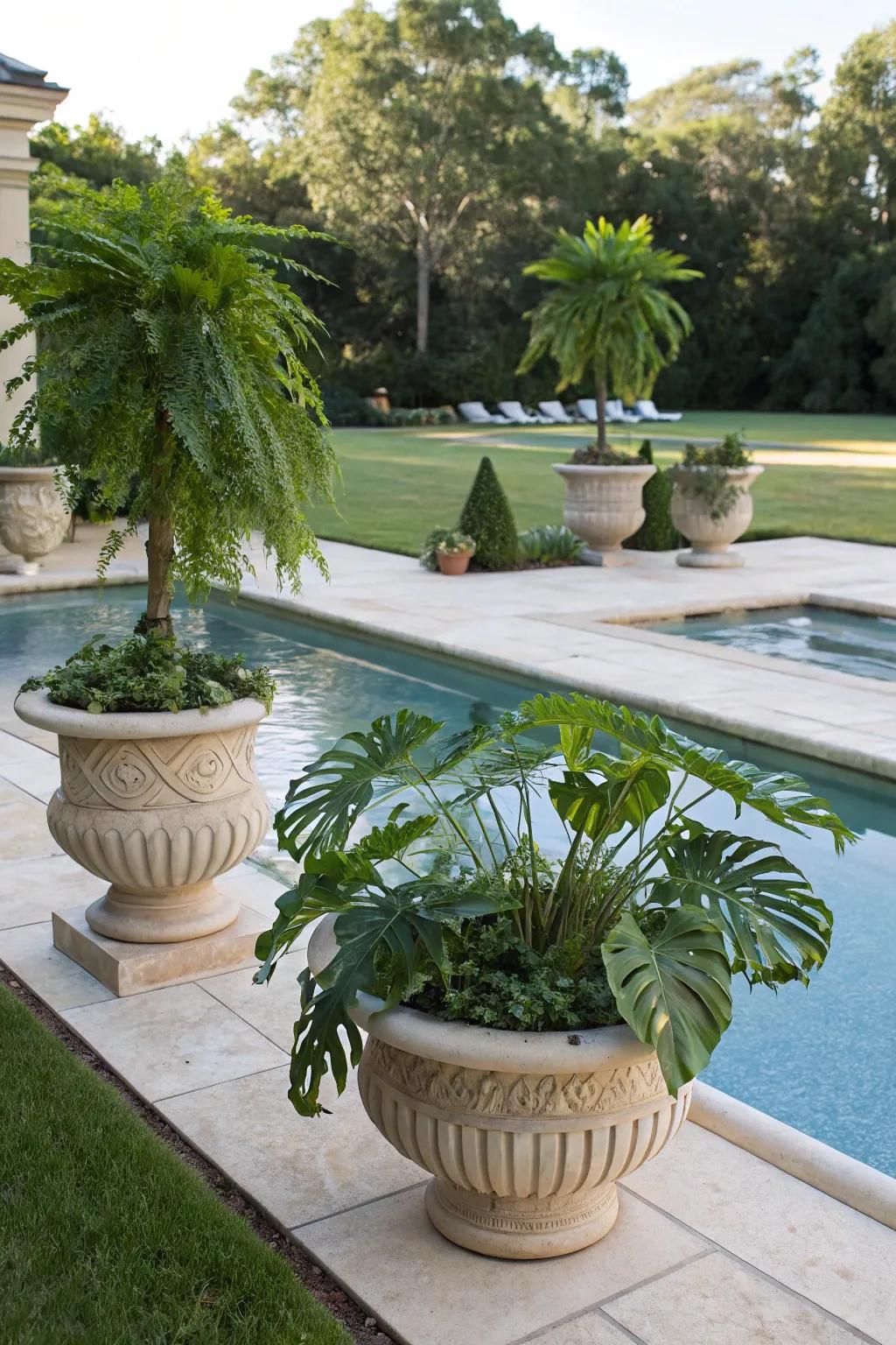 Add luxury to your poolside with philodendron pots.