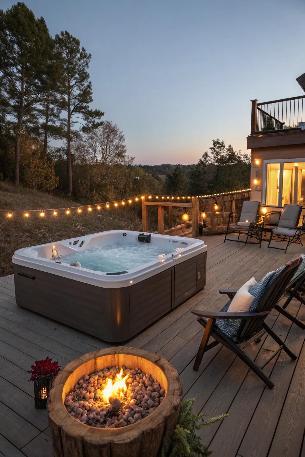 A fire pit adds warmth and ambiance to your hot tub space.
