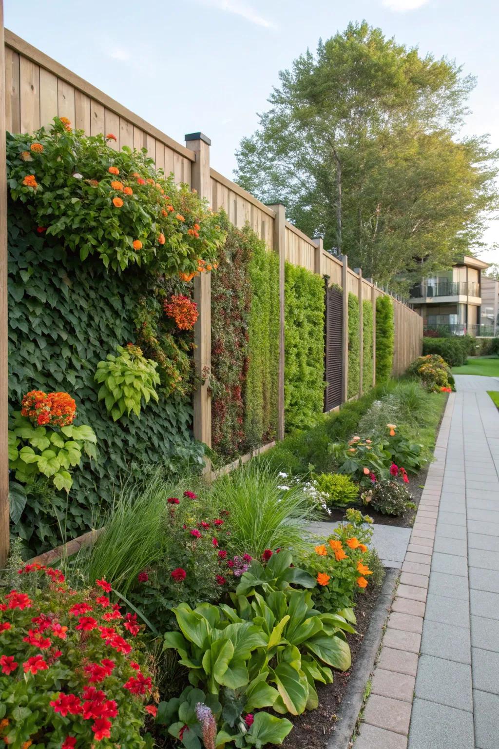 Refreshing living green wall providing privacy and beauty.