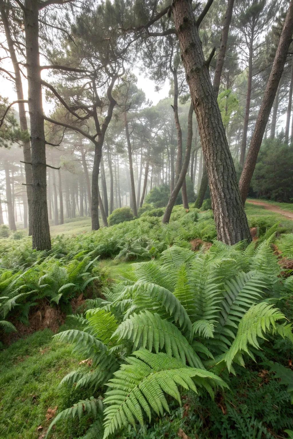 A fern collection brings texture and depth to shaded areas.