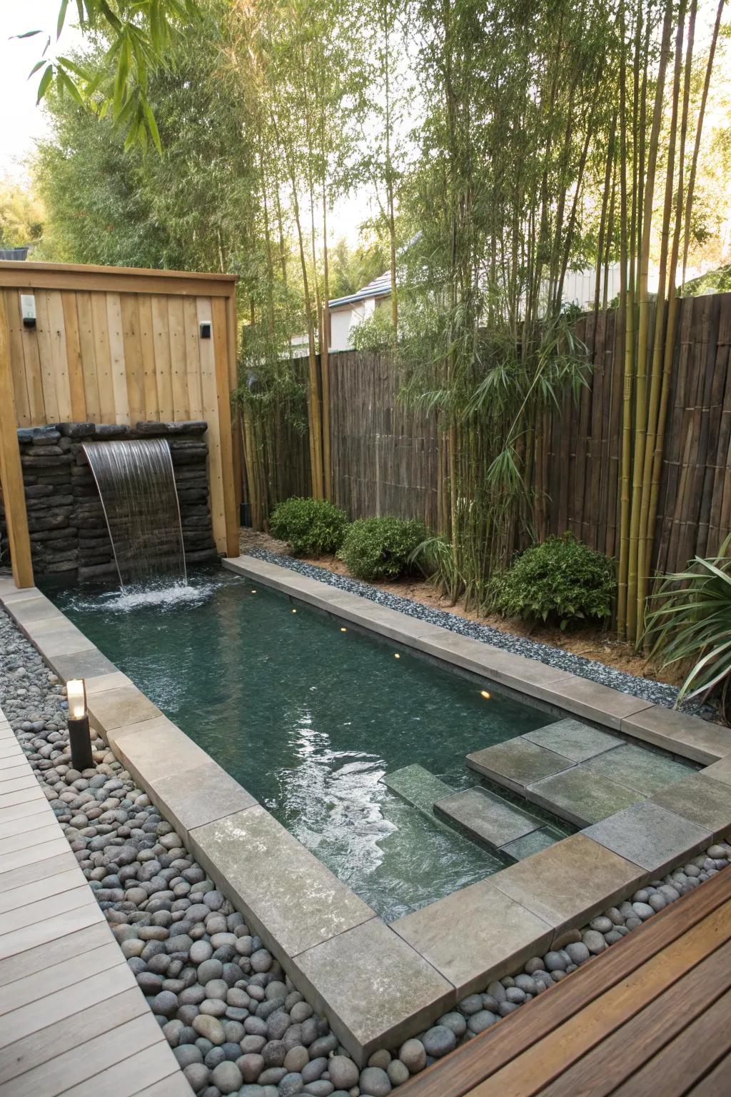 A tranquil Zen garden setting around a serene plunge pool.