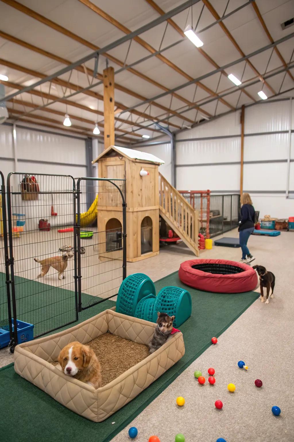 A pole building serving as a delightful pet paradise.