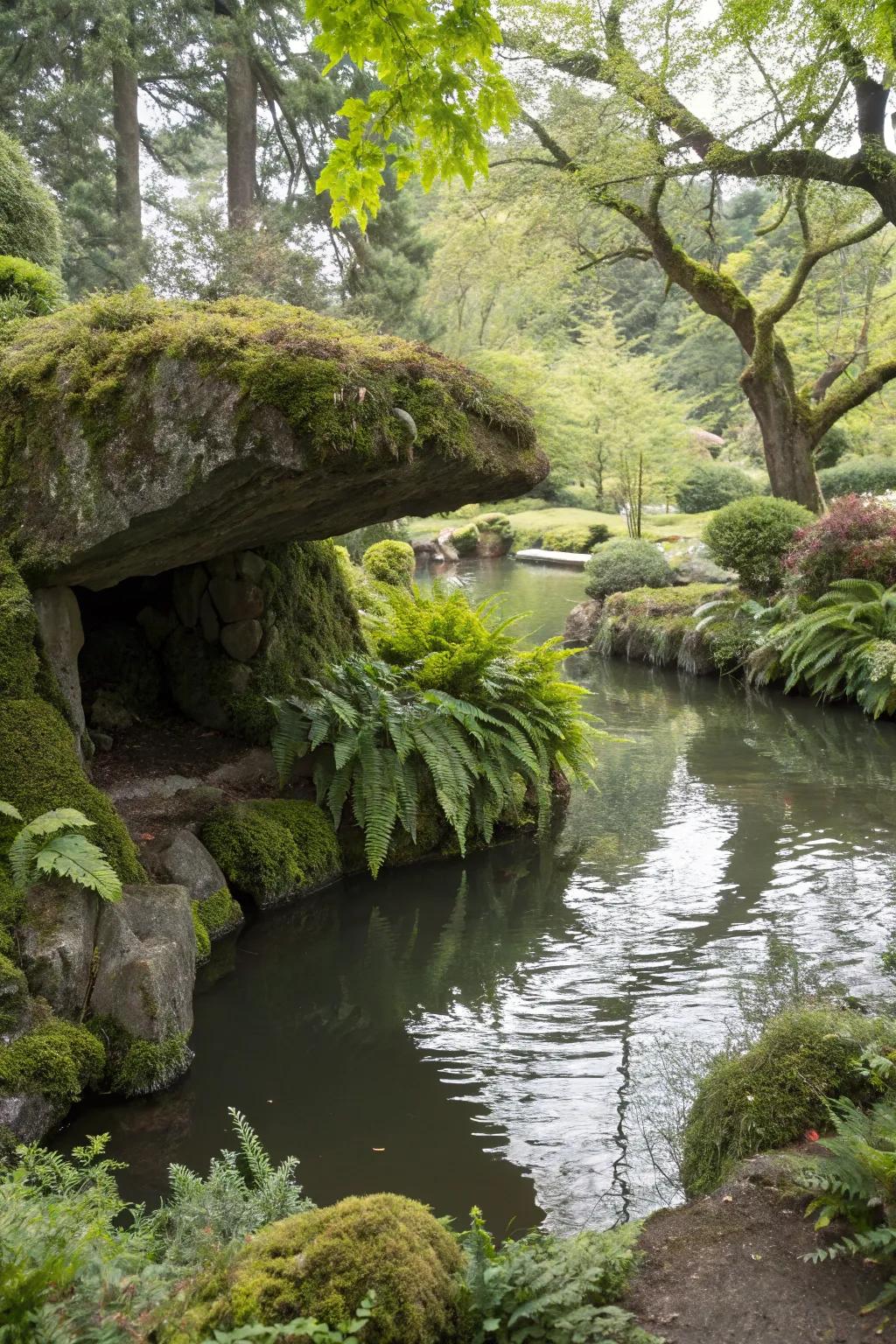 Natural rock formations creating a shaded oasis.
