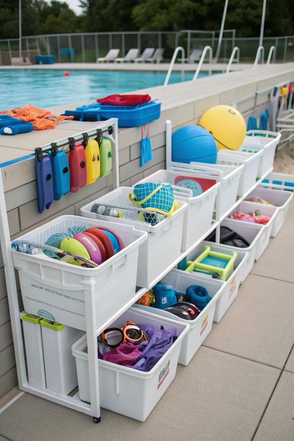Keep your poolside tidy with creative storage solutions.