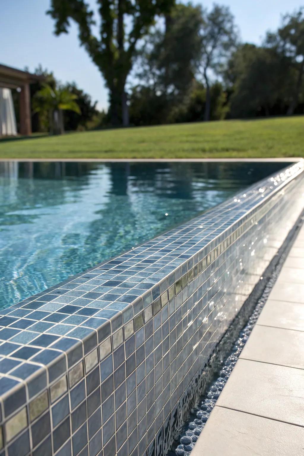 Metallic tiles bring a chic, reflective touch to your pool.