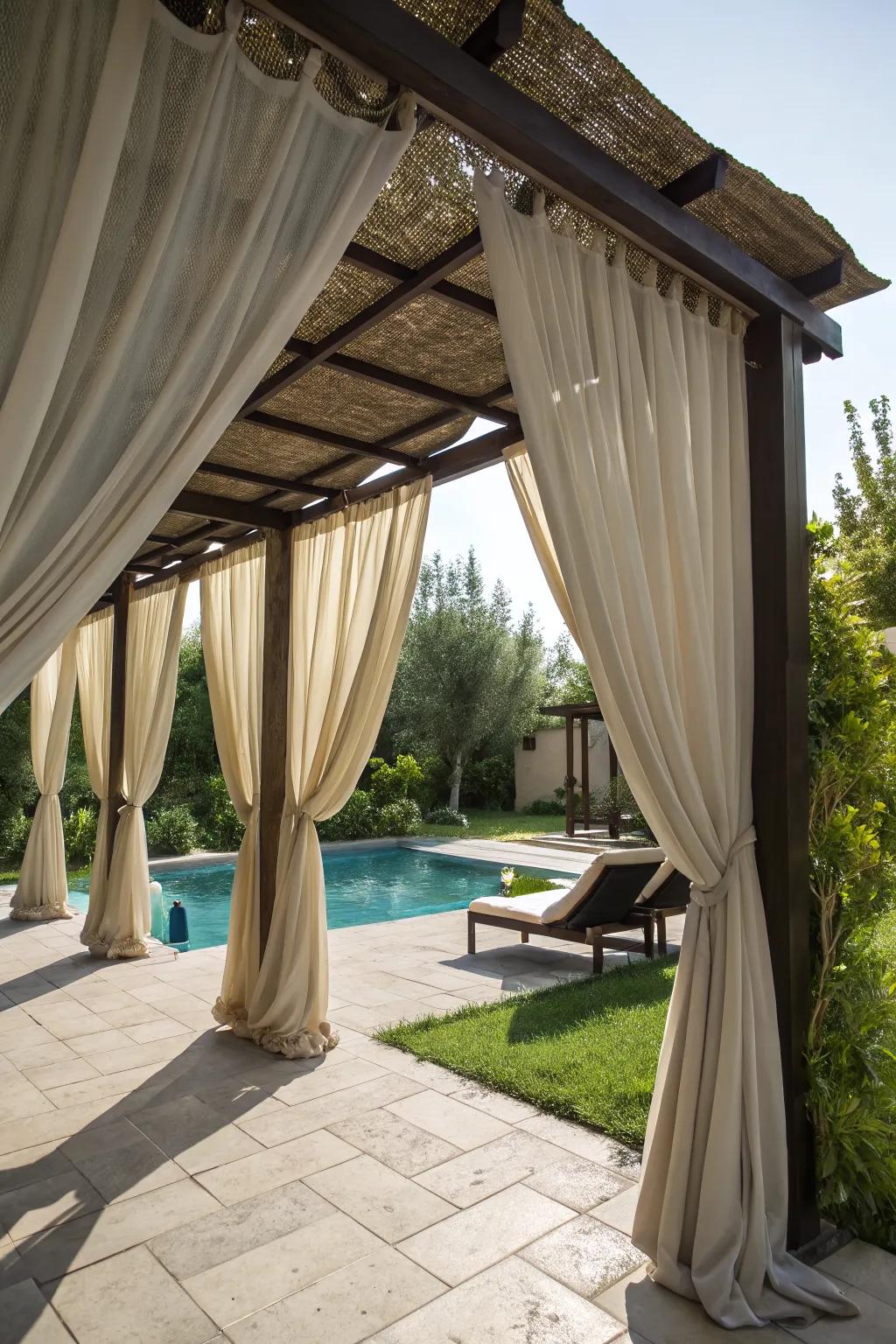 Curtains or screens add privacy and elegance to your poolside canopy.