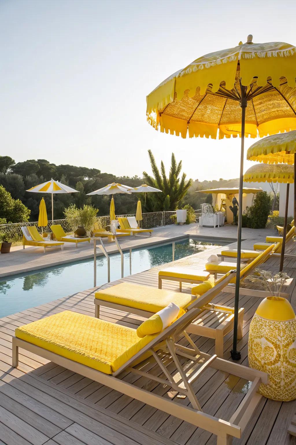 Yellow accents bring warmth and joy to any pool deck.