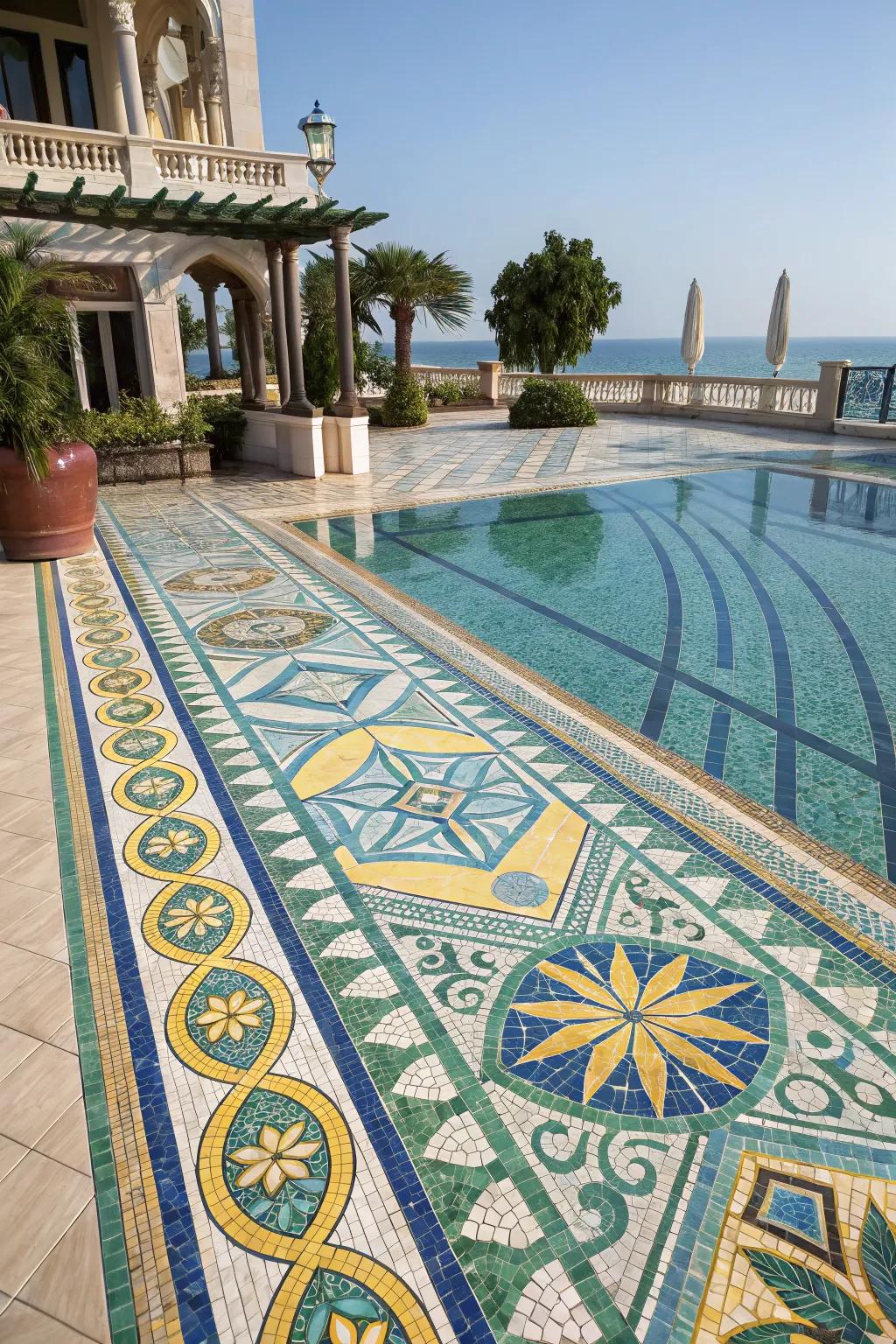 Mediterranean mosaics add an artistic and cultural flair to your pool area.