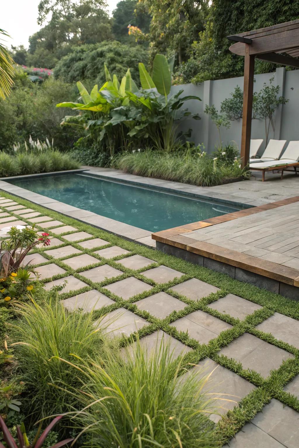 Integration of greenery softens the hardscape and adds freshness.