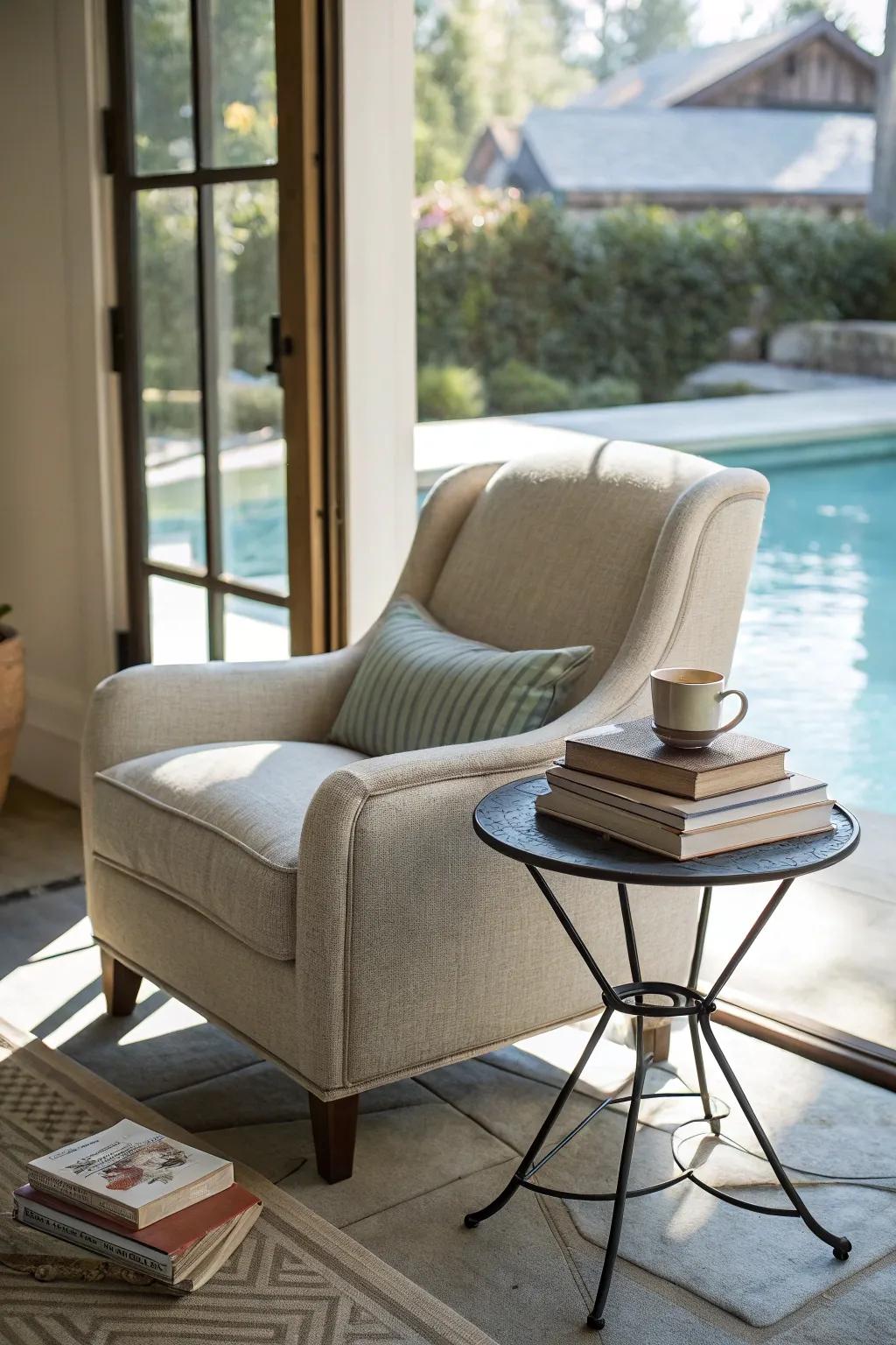 Relax with a cozy reading nook.