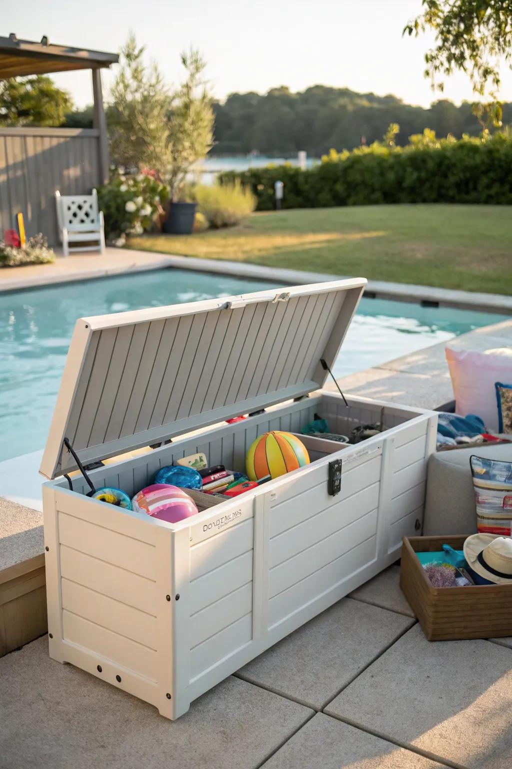 Deck boxes provide ample storage for large pool items.