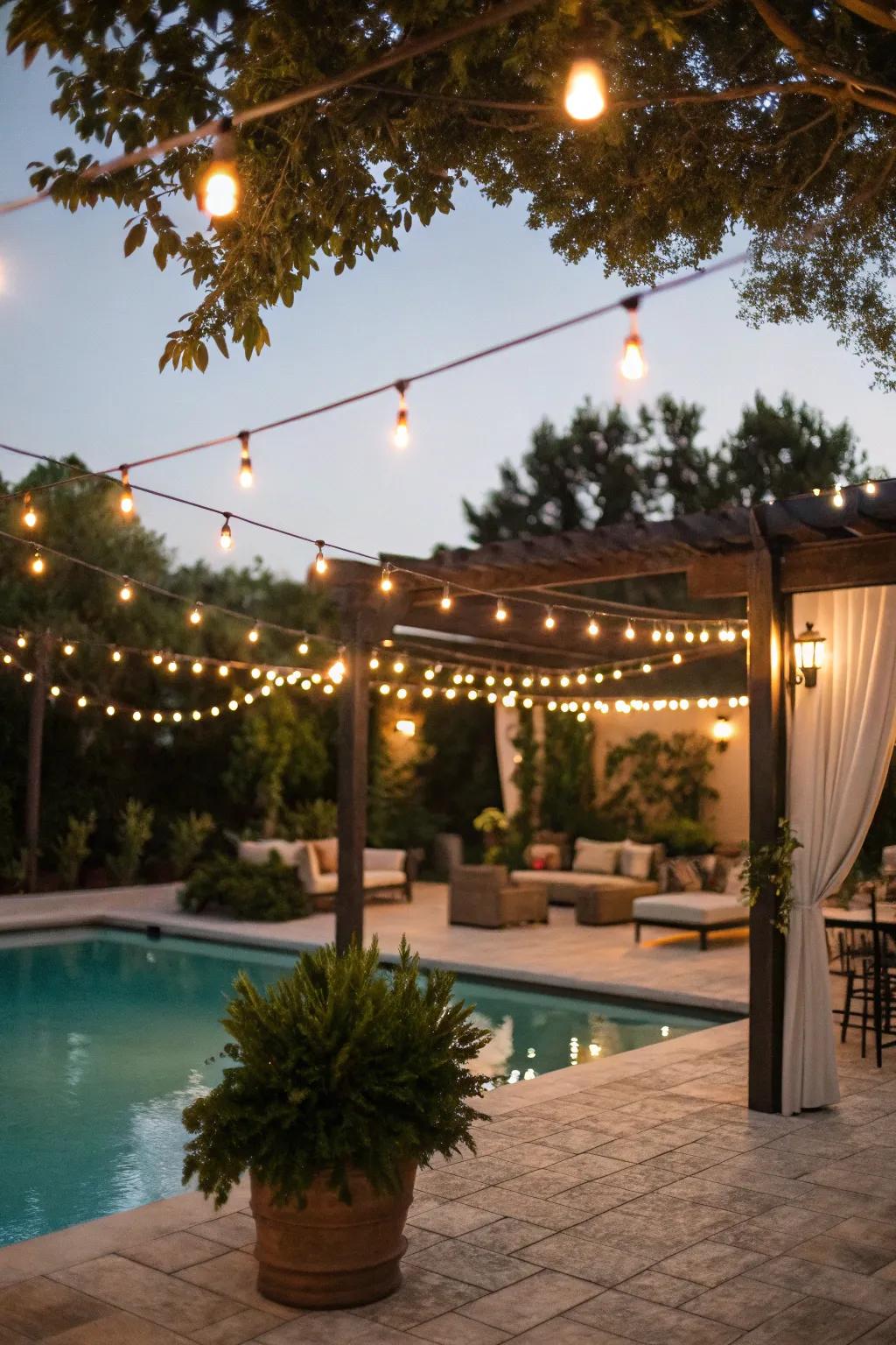 Bistro lights bring a touch of celebration to any evening.