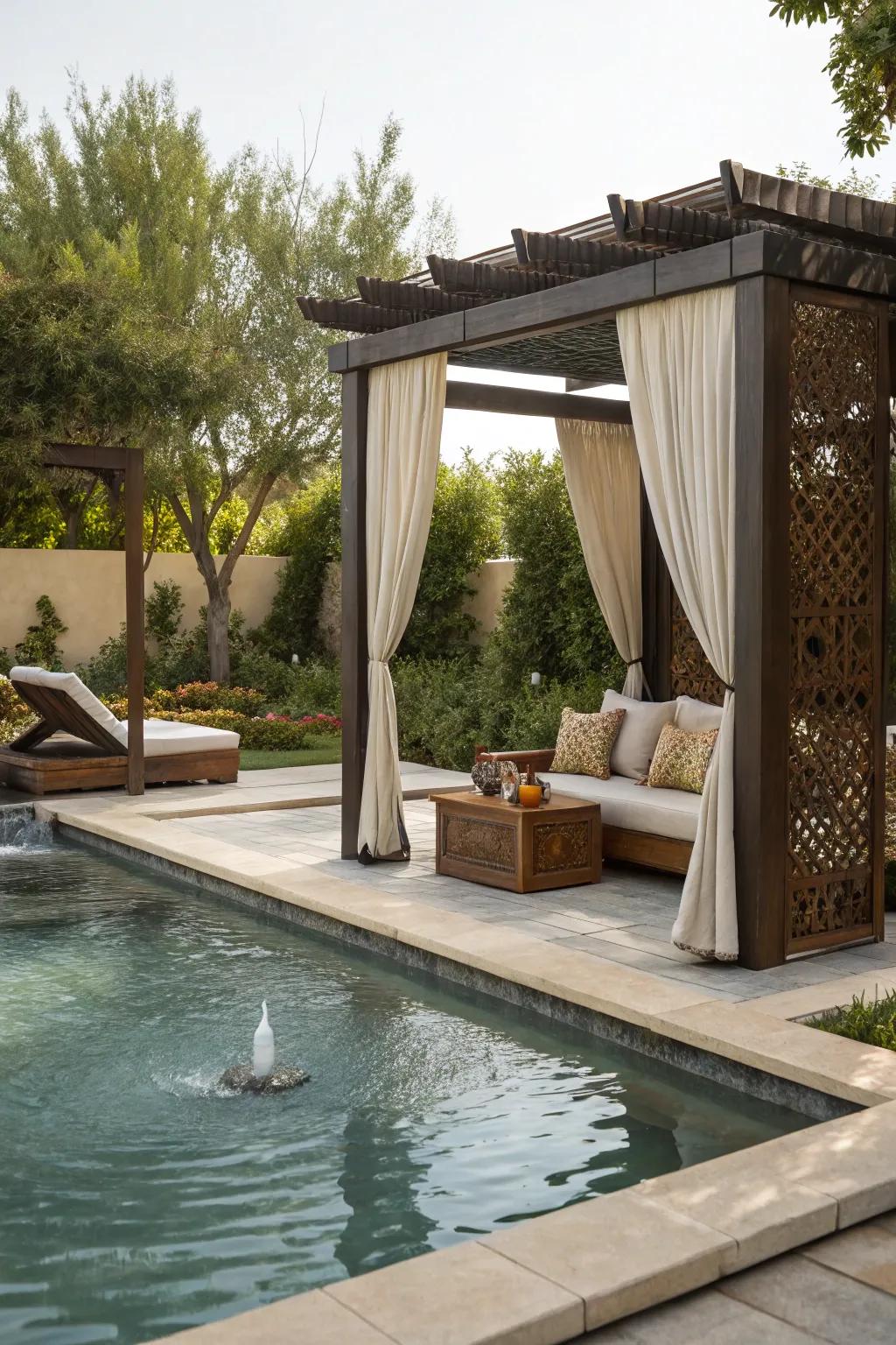 A pergola providing a tranquil Zen space for relaxation.