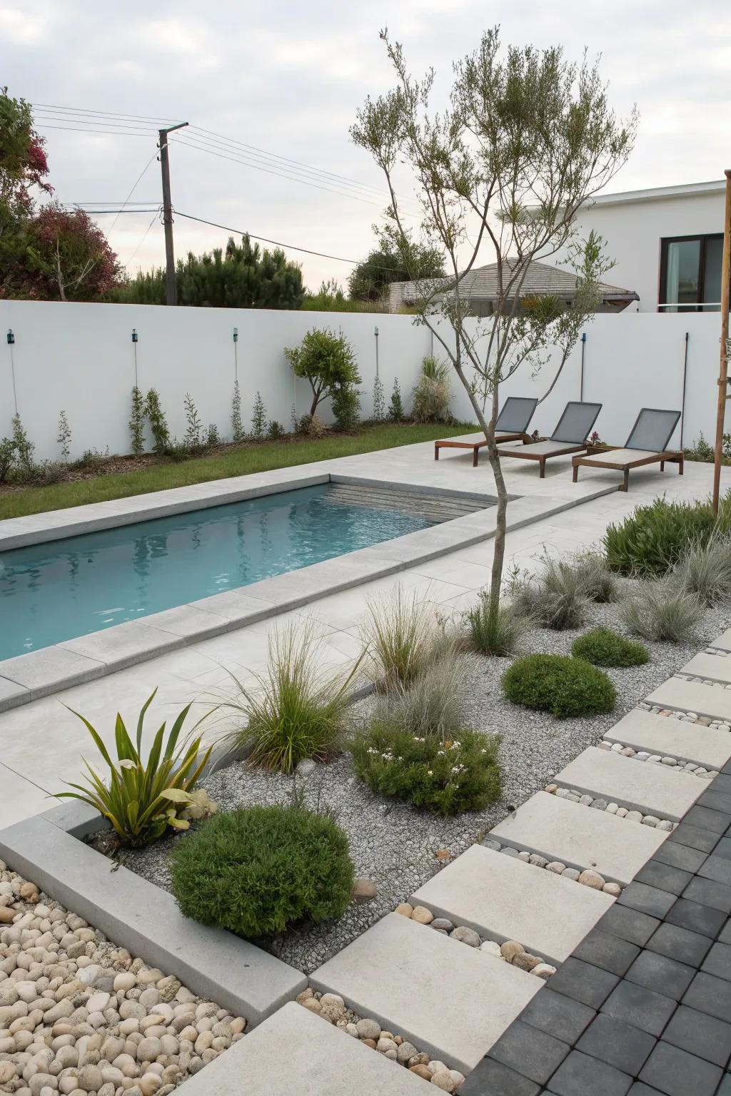 A modern minimalist design offers a sleek and private poolside experience.