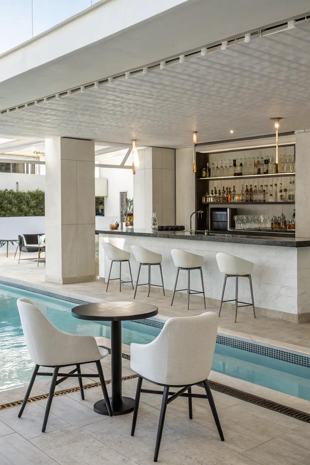 Achieve elegance with a minimalist modern pool bar.