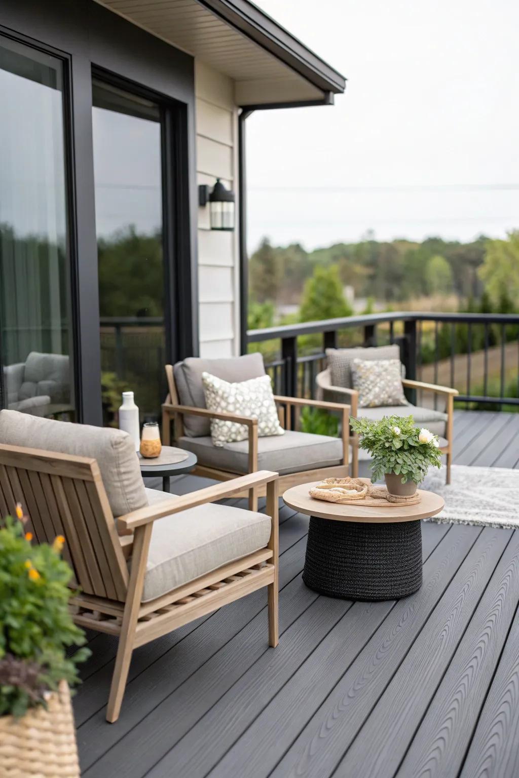 Charcoal decks offer a sophisticated and dramatic look.