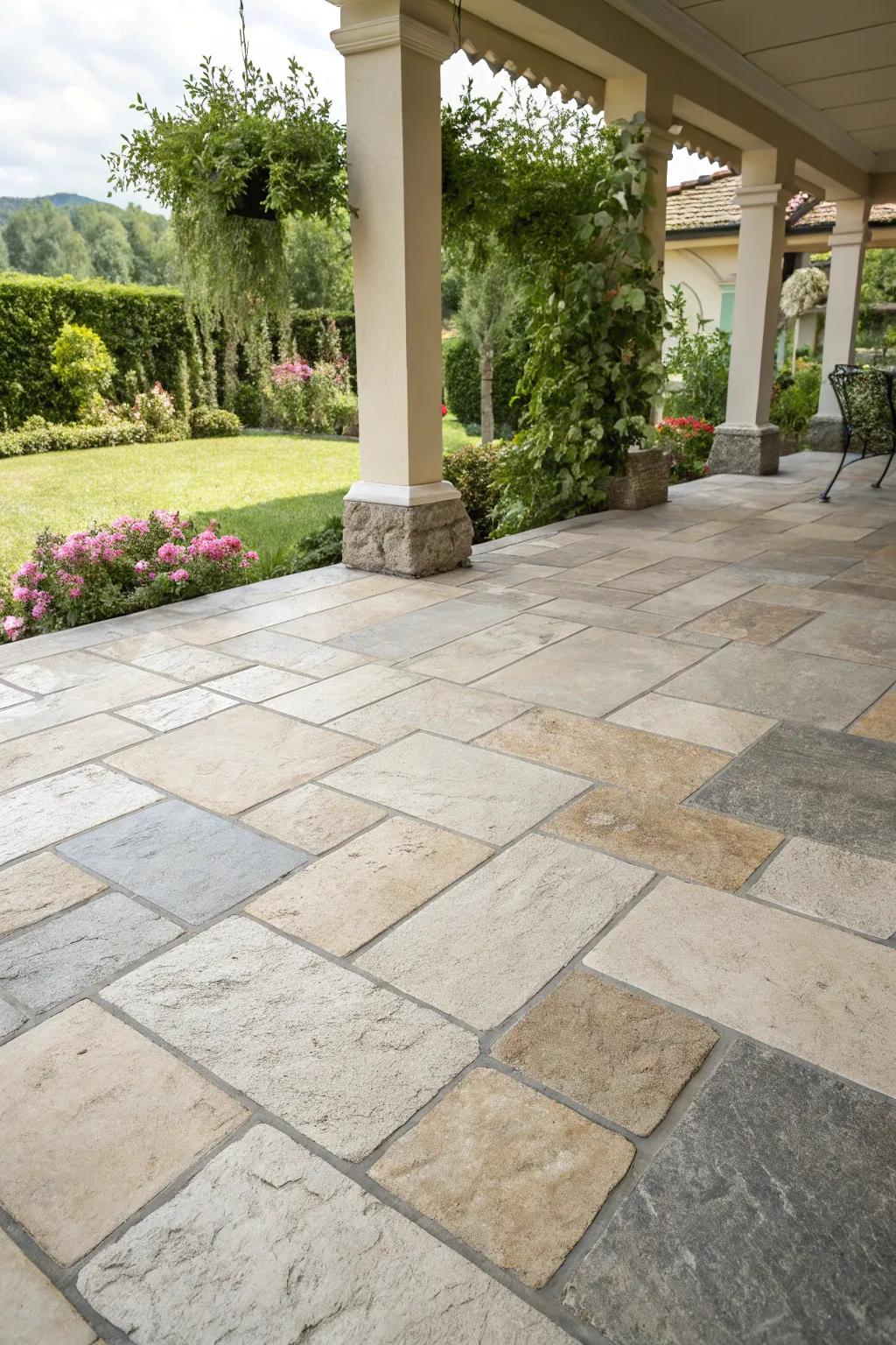 A colorful array of porcelain tiles creating visual interest.