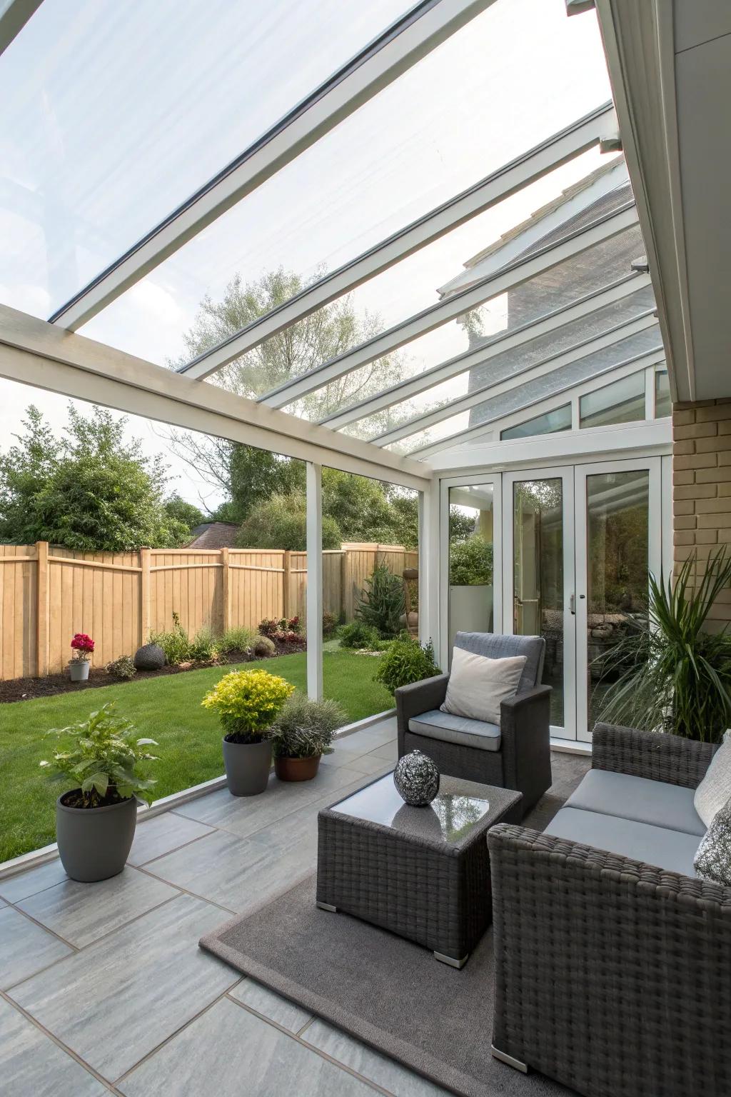 A glass roof canopy that lets you enjoy the sky.