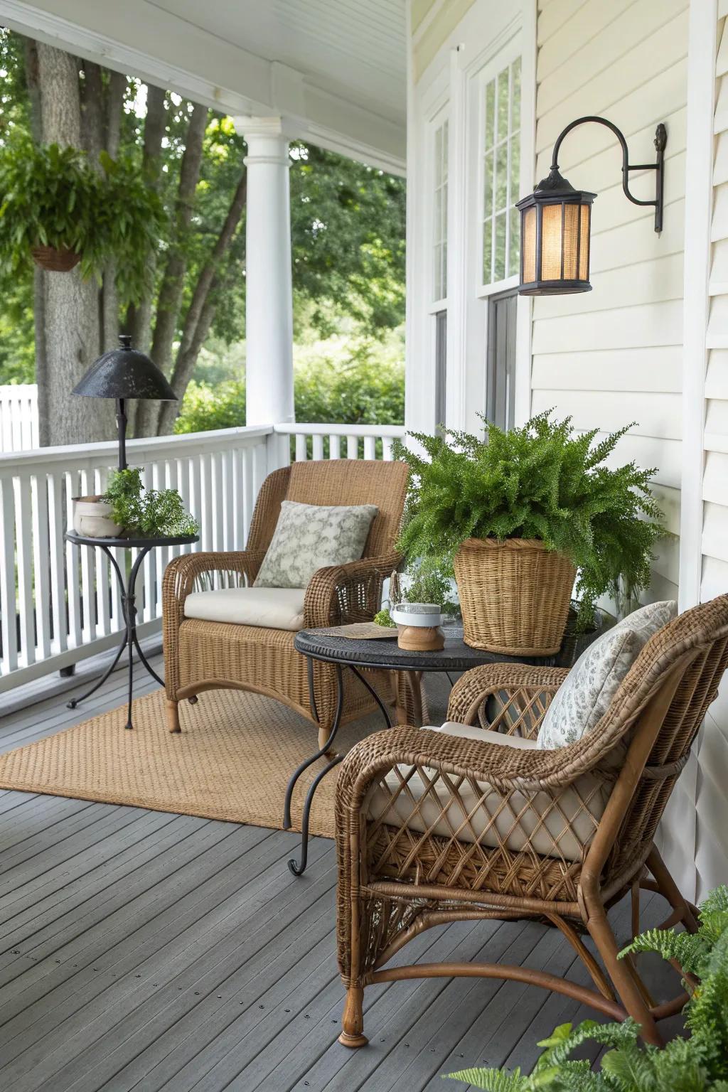 A porch with a blend of materials for varied textures.