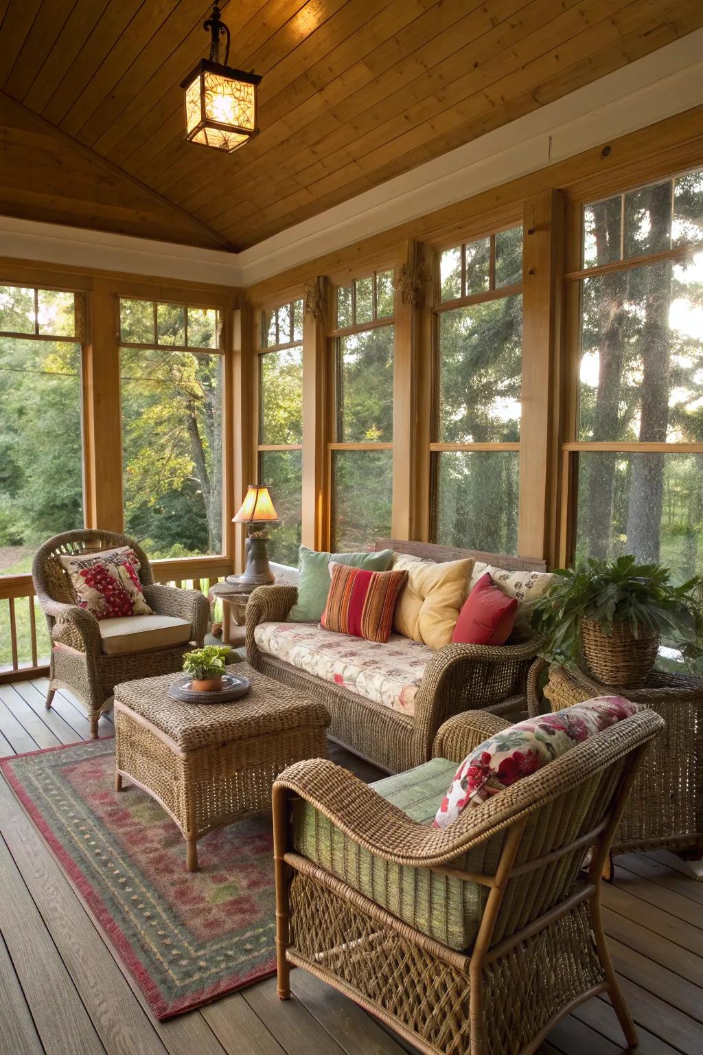 Natural materials create a relaxed, inviting atmosphere.