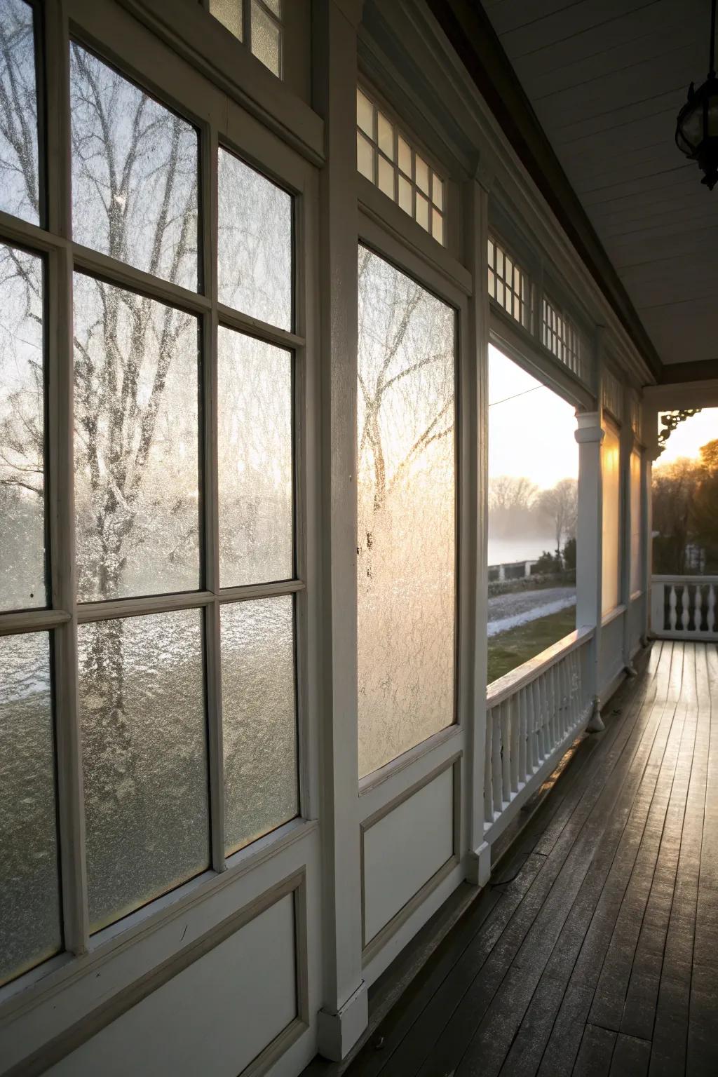 Frosted glass windows for privacy and light.