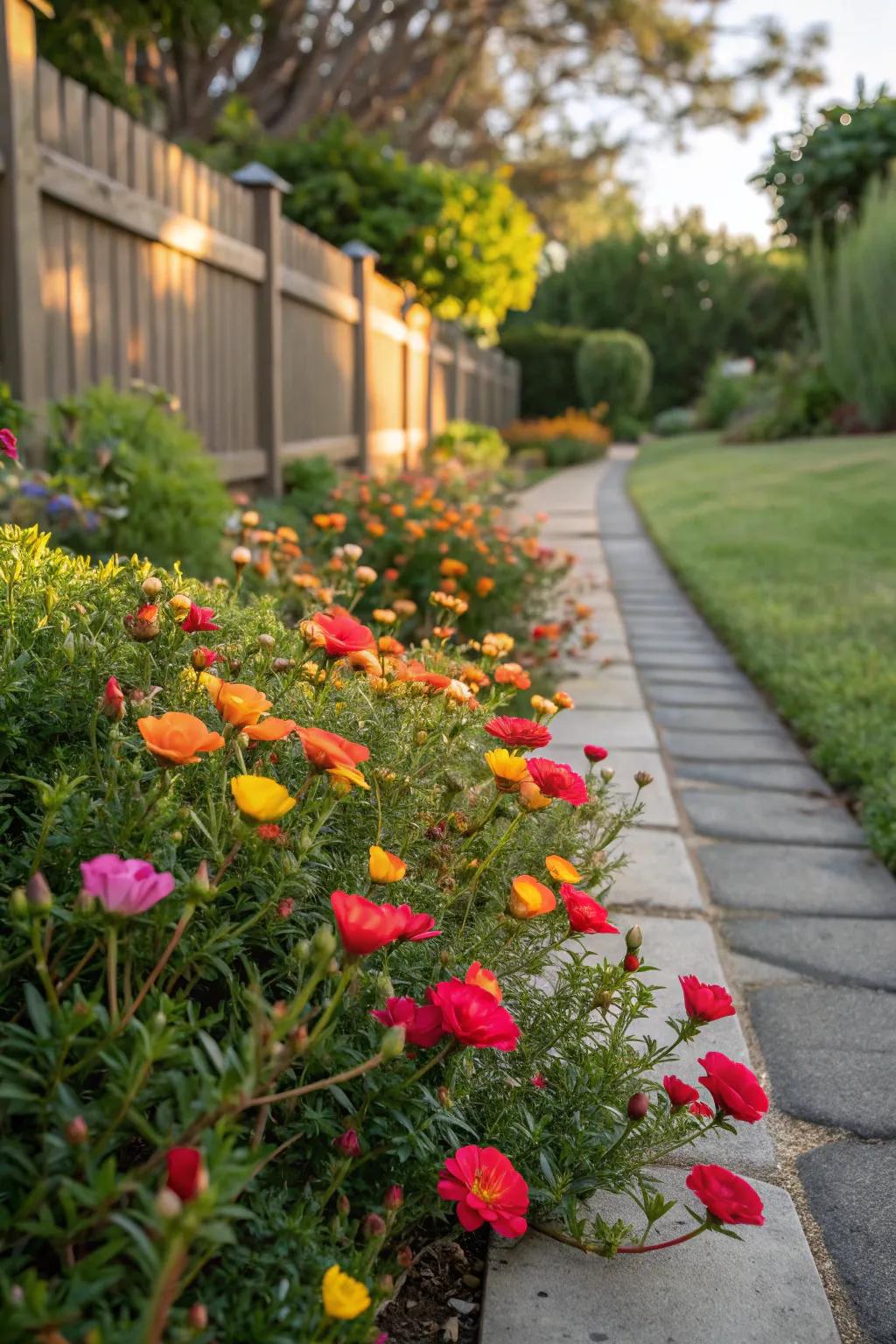 Portulaca provides a lively and colorful garden border.