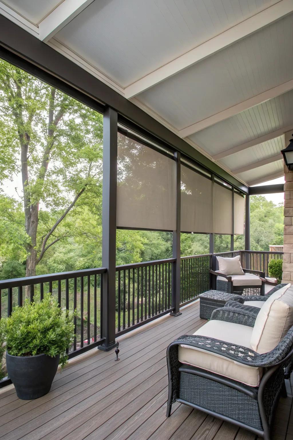 Retractable screens provide versatile privacy options.