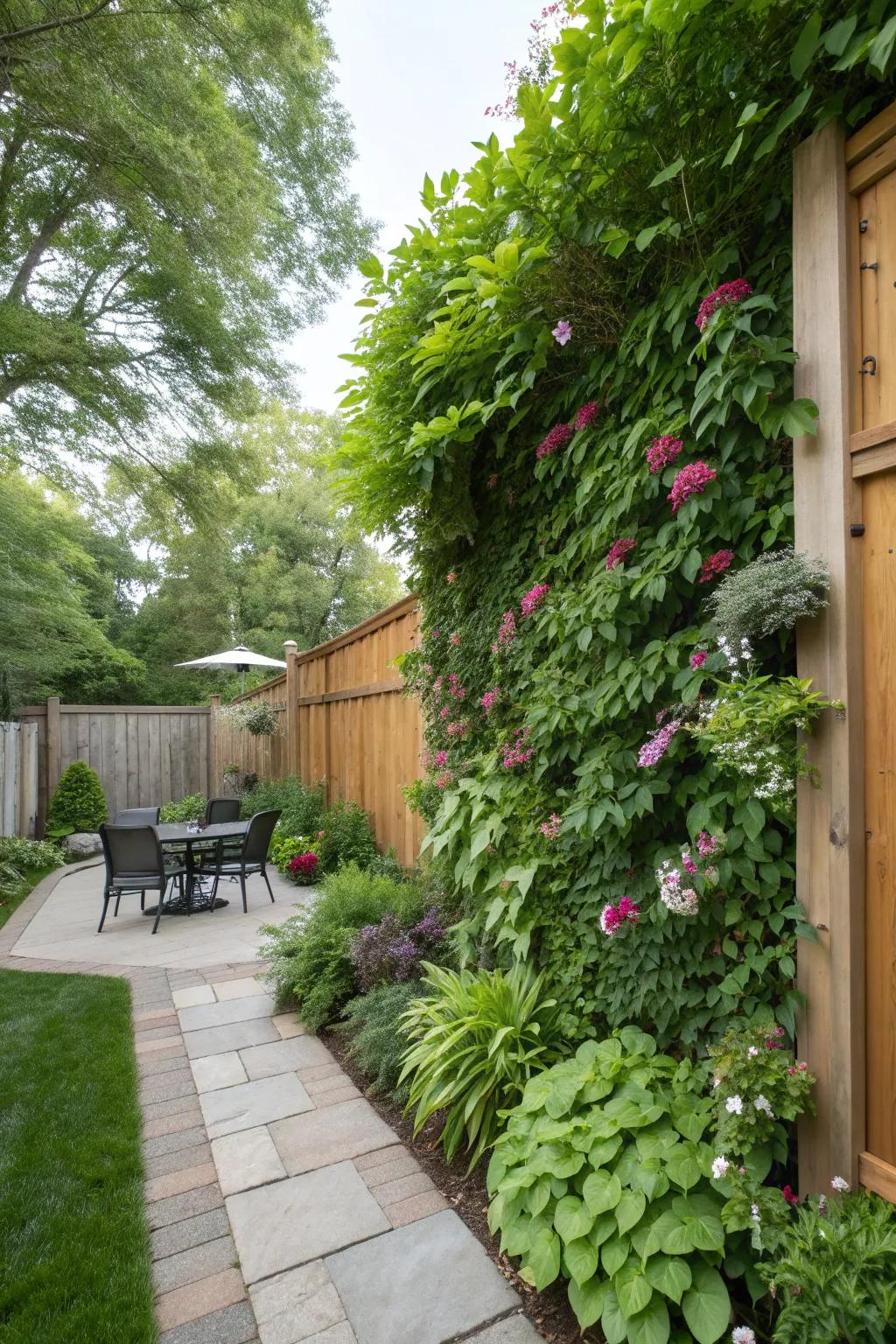 Living walls bring greenery to new heights, offering privacy and beauty.