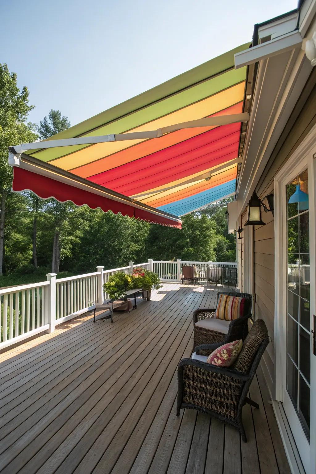 Retractable awnings offer flexible shade and privacy options.