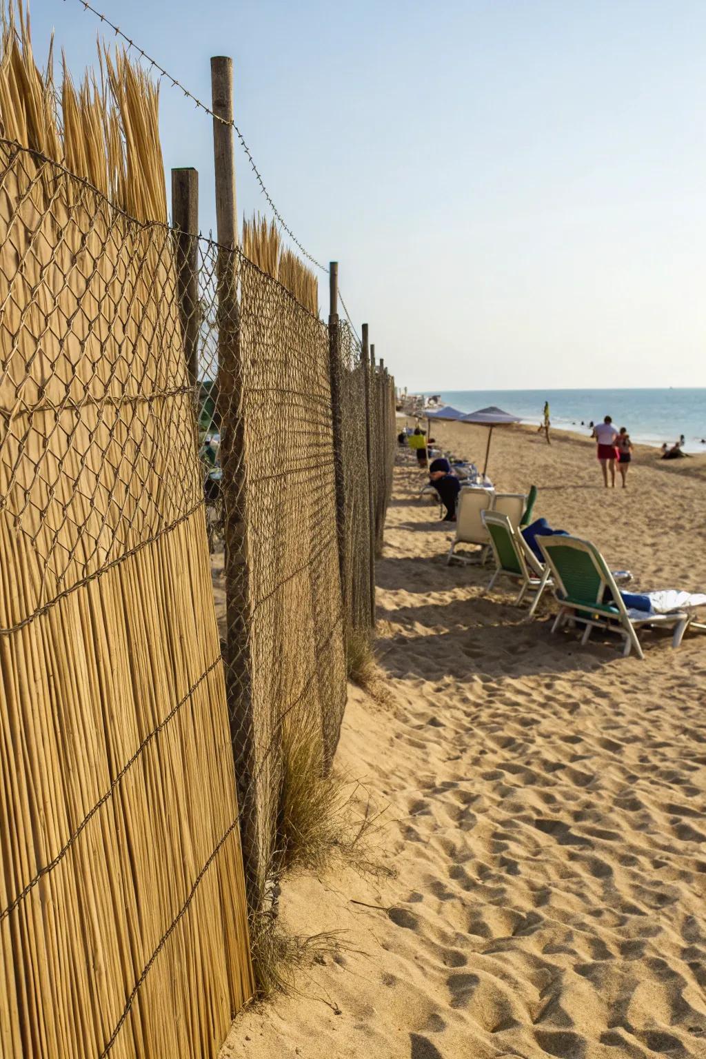Reed screens evoke a coastal and relaxed atmosphere.