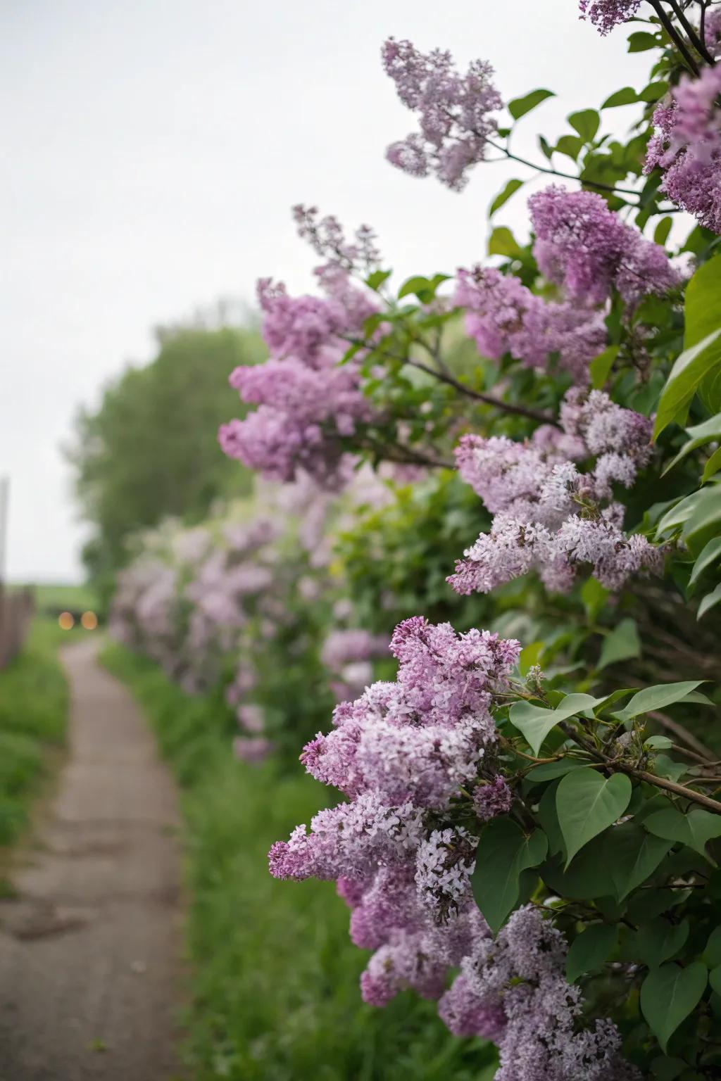 Lilac shrubs offering fragrant privacy and spring beauty.