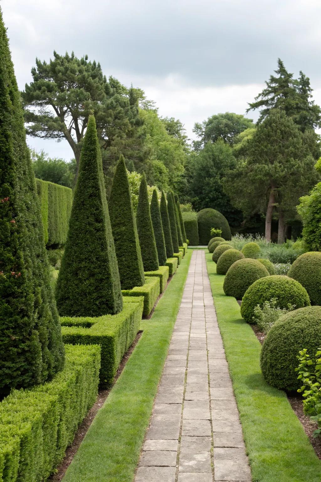 Yew trees offer a classic, formal look with year-round privacy.