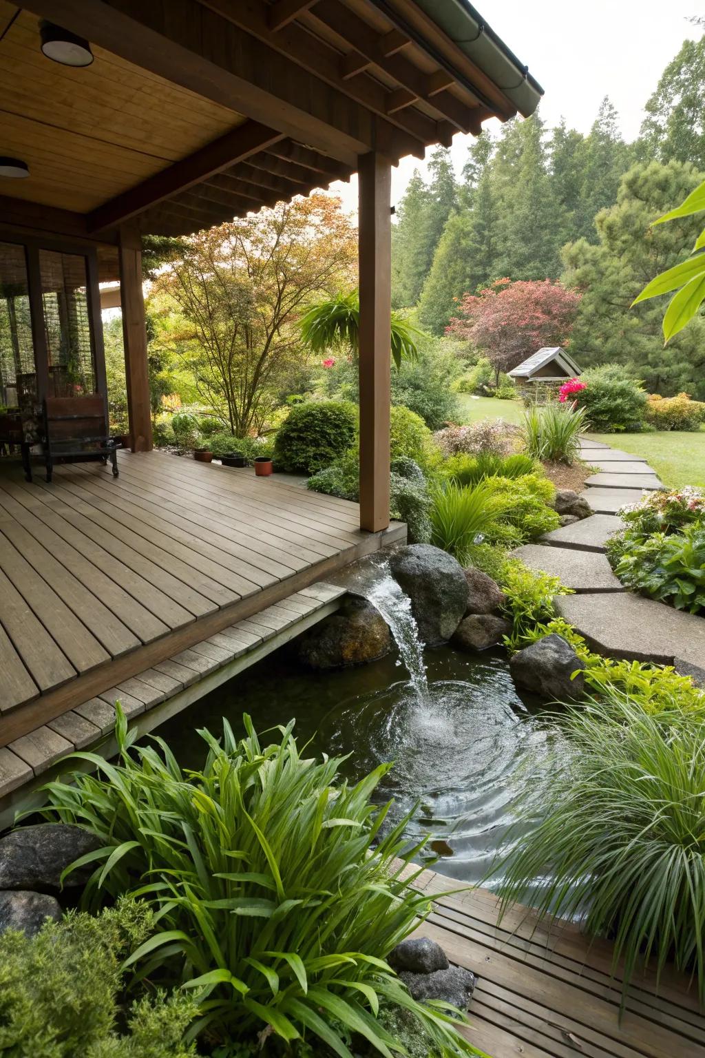 Water features add tranquility and mask noise.