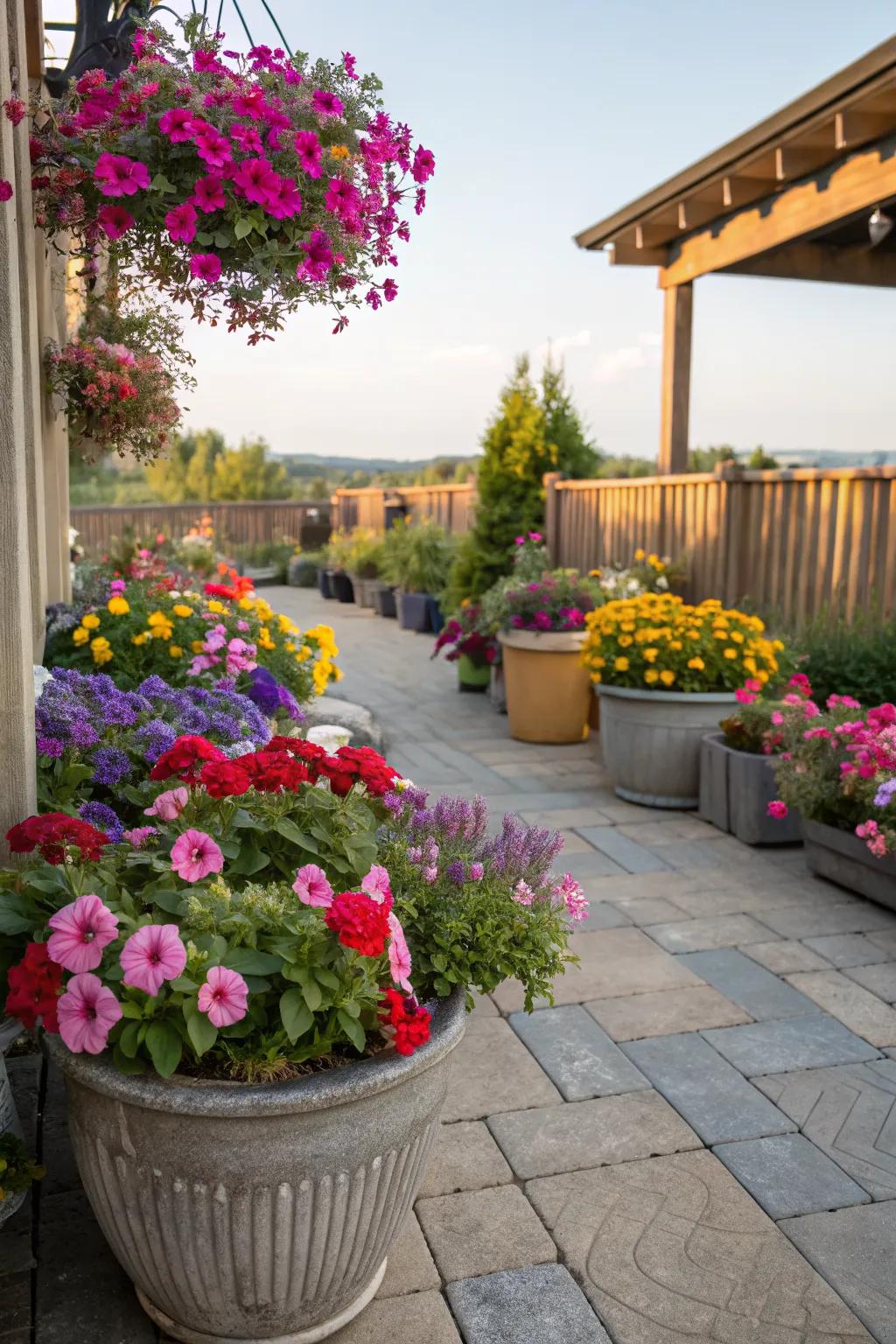 Brighten your patio with colorful plant containers.