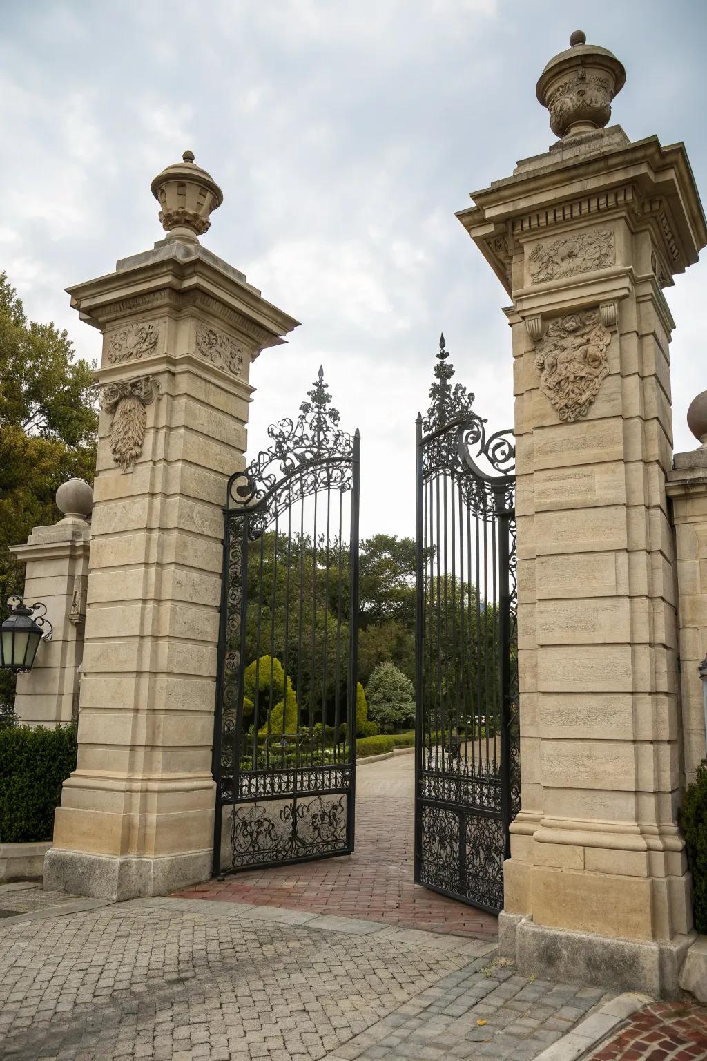 Stone pillars frame gates and add a touch of grandeur.