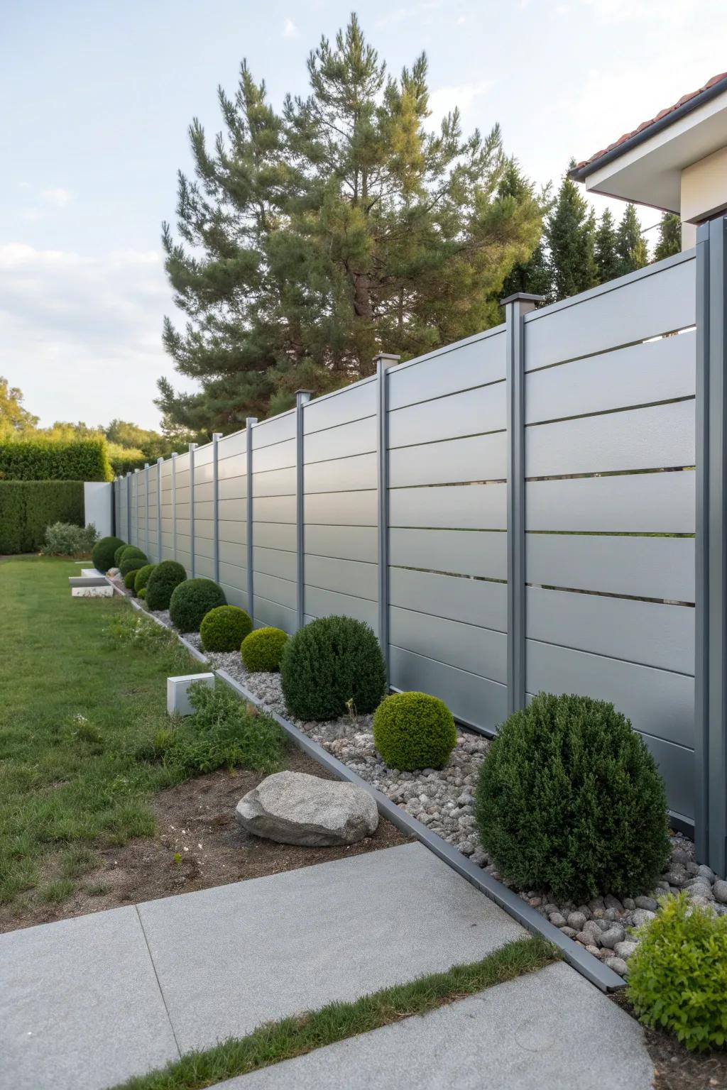 Sleek and modern metal panel fence for a minimalist look.