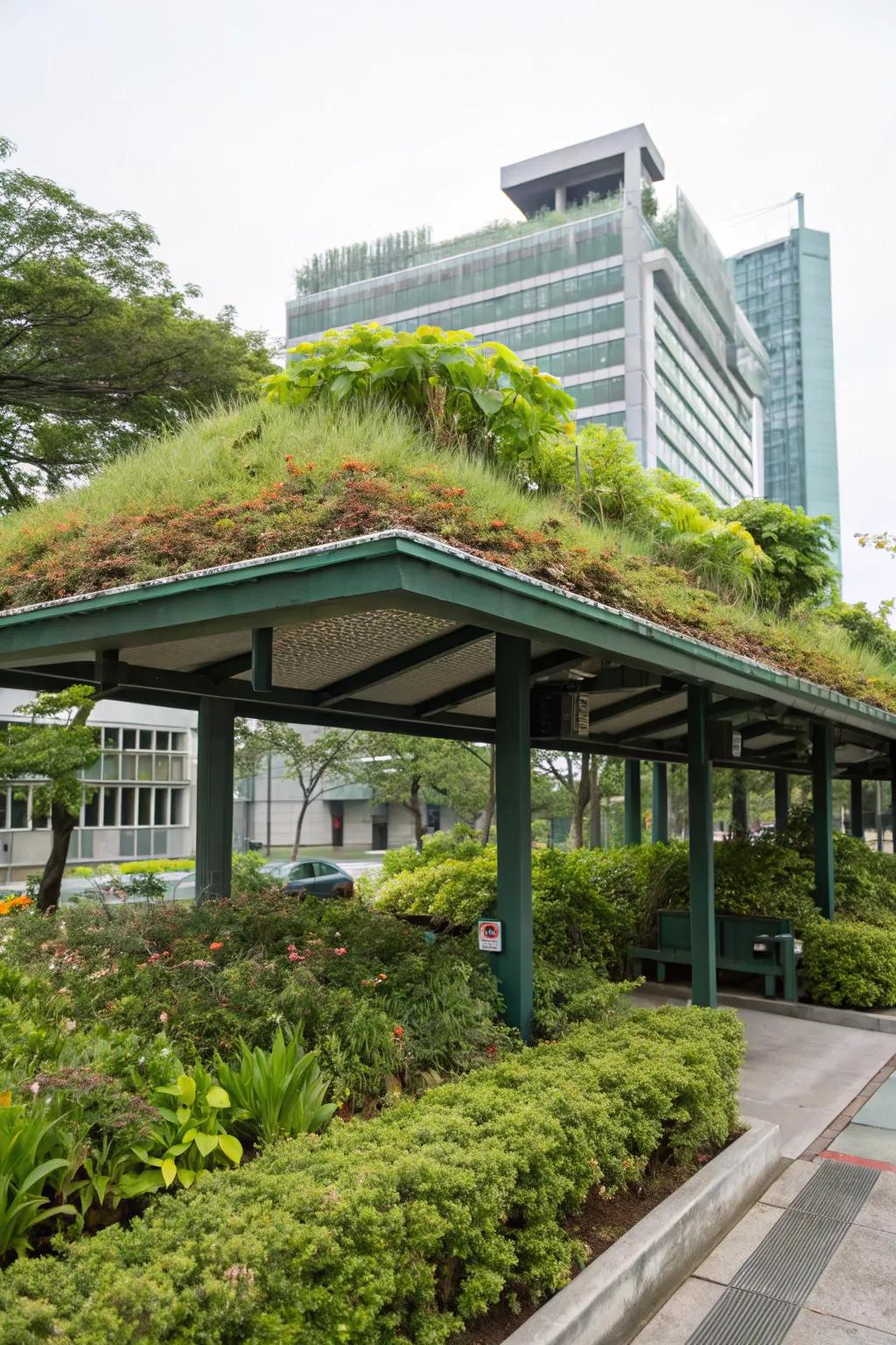 A green roof canopy that marries sustainability with style.