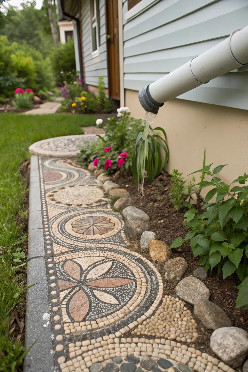 Channel water with an artistic pebble mosaic.