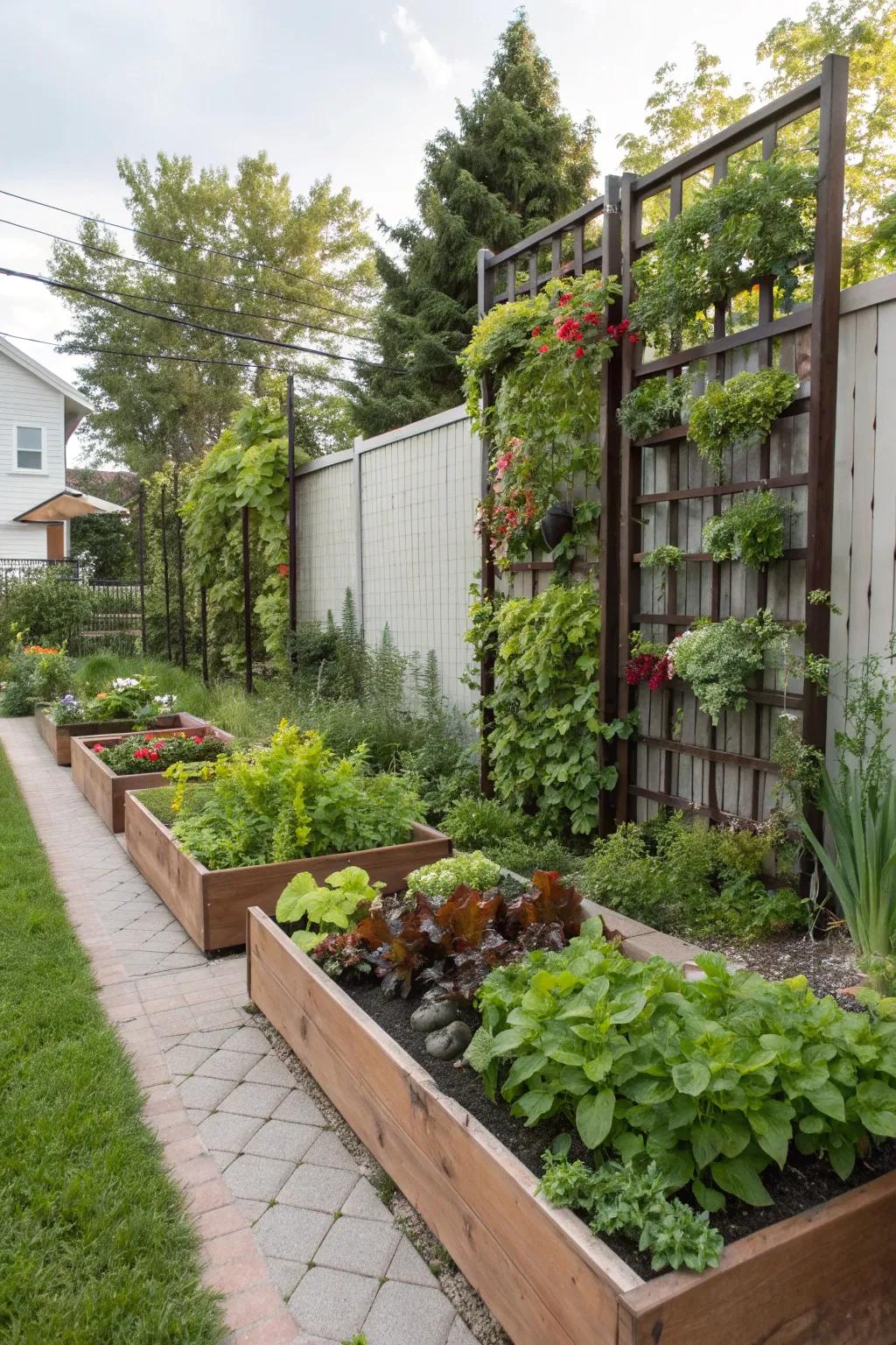 Vertical gardens maximize planting area in small spaces.