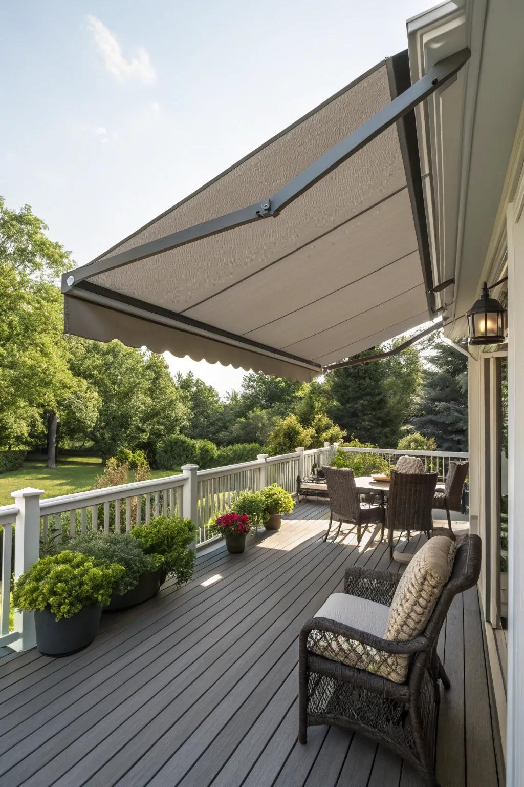Enjoy versatile shade with a retractable awning.