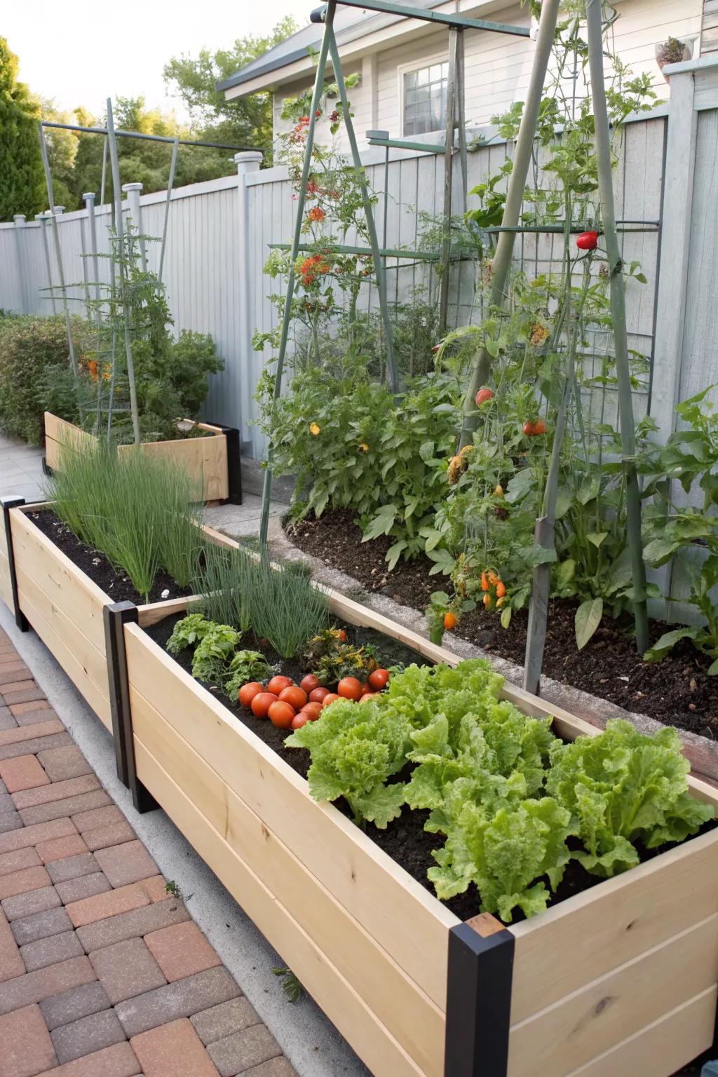 Extra-tall raised garden beds offering ergonomic benefits.