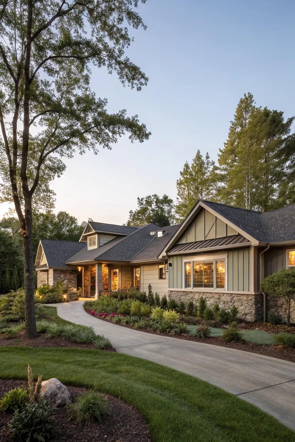 Landscaping integration creates a harmonious exterior.