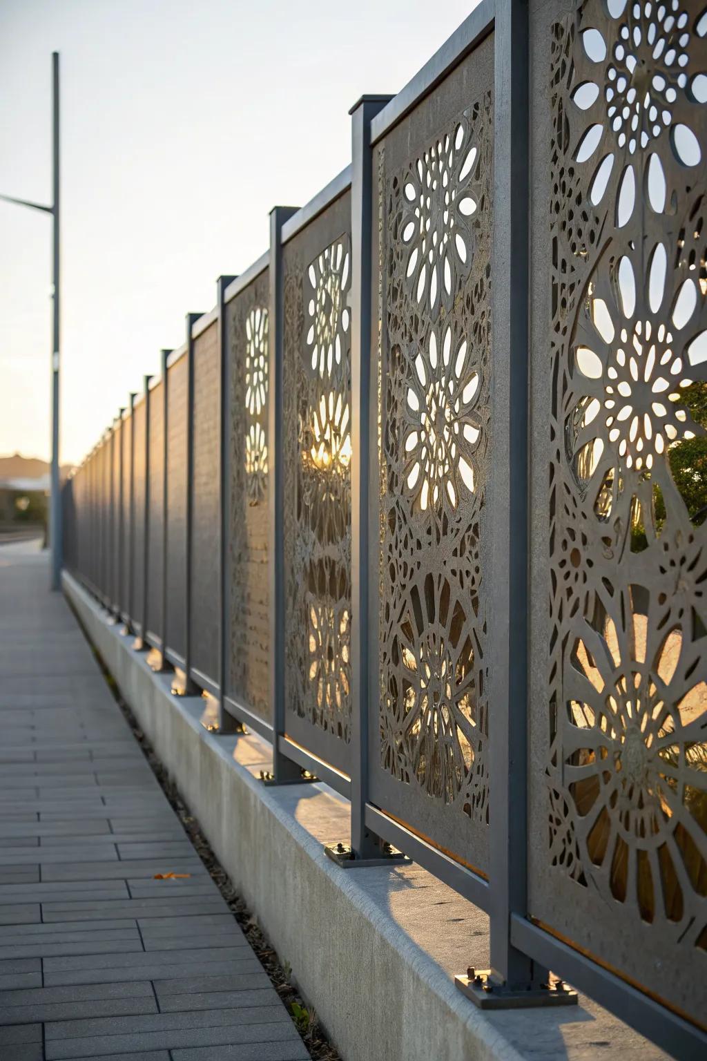Artistic panels turn a fence into a decorative feature.