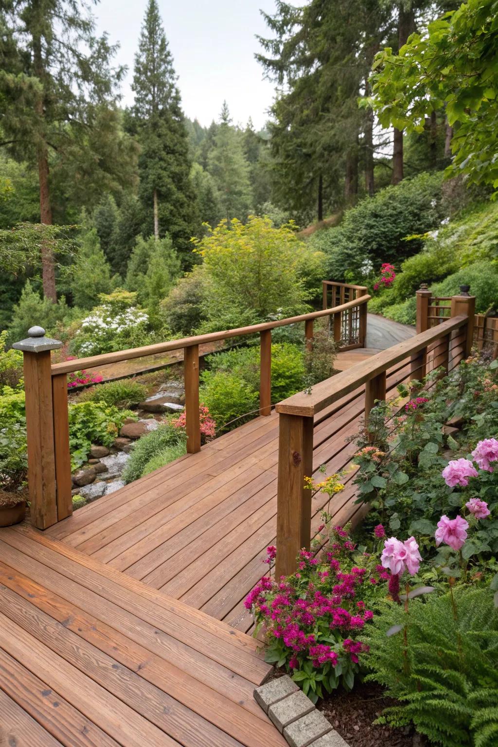 Sustainable style with reclaimed wood railings.
