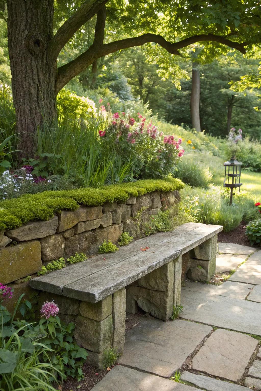 A blend of textures adds visual interest to garden seating.