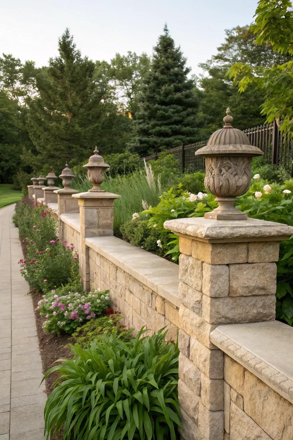 End posts offer a stately finish to retaining walls.